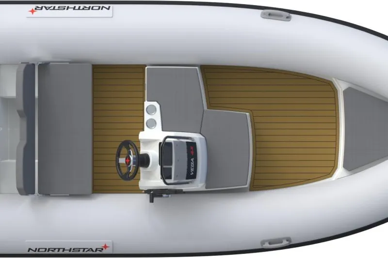 Slide: The Image of Top view of 2026 Northstar VEGA 4.2 inflatable boat with wooden deck. - 2