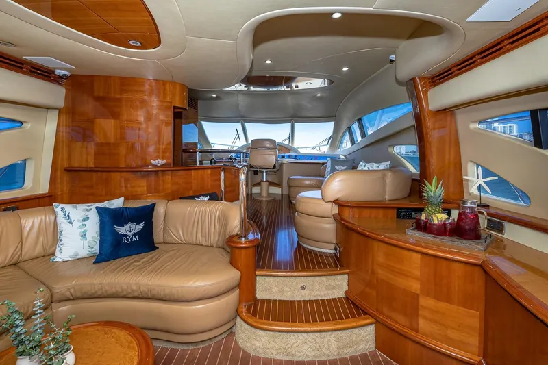 Slide: The Image of Luxurious interior of 2007 Azimut Fly 62 yacht with elegant wood and leather furnishings. - 14