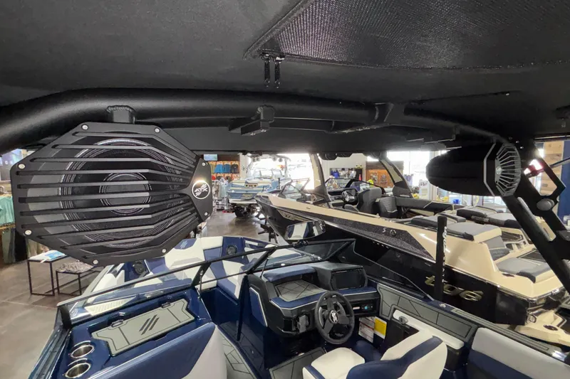 Slide: The Image of 2026 ATX Surf Boats 24 Type-S interior with premium audio system and sleek design. - 42