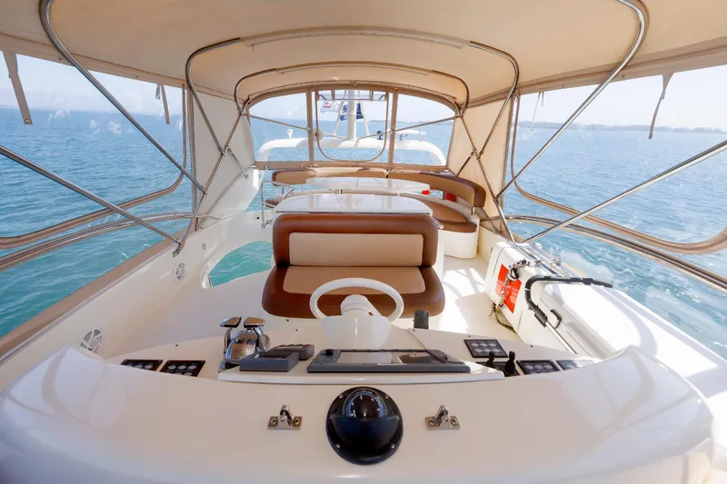 Slide: The Image of Flybridge of 2005 Aicon Yachts 56, featuring elegant seating and ocean view. - 30