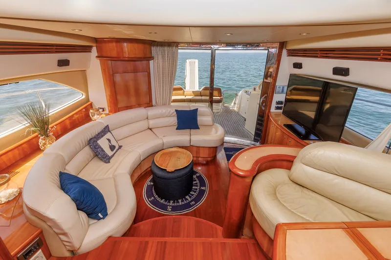 Slide: The Image of Luxurious interior of 2005 Aicon Yachts 56 Flybridge with elegant seating and ocean view. - 39