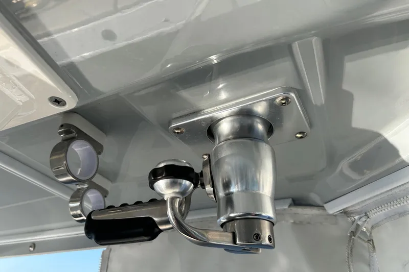 Slide: The Image of Close-up of 2023 Pursuit S 378 Sport boat's metal fixture and handle. - 9