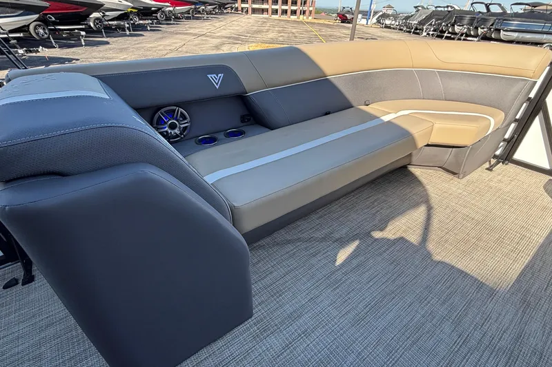 Slide: The Image of Luxurious seating on 2026 Viaggio Z24U boat, featuring premium upholstery and integrated speakers. - 11