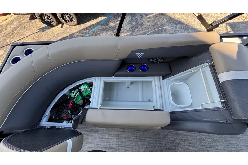 Slide: The Image of Interior view of 2026 Viaggio Z24U boat with storage compartments and seating. - 18