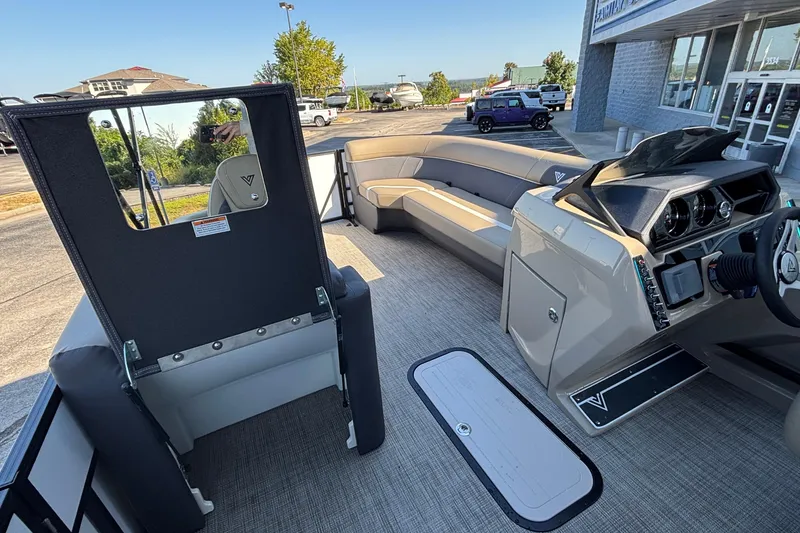 Slide: The Image of Luxurious 2026 Viaggio Z24U boat interior with plush seating and modern dashboard. - 23