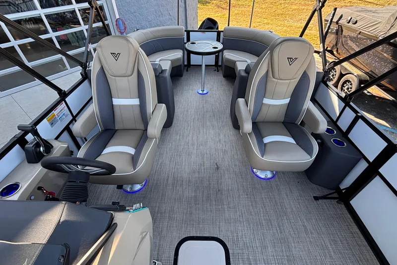 Slide: The Image of Luxurious interior of 2026 Viaggio Z24U pontoon boat with plush seating and modern design. - 9