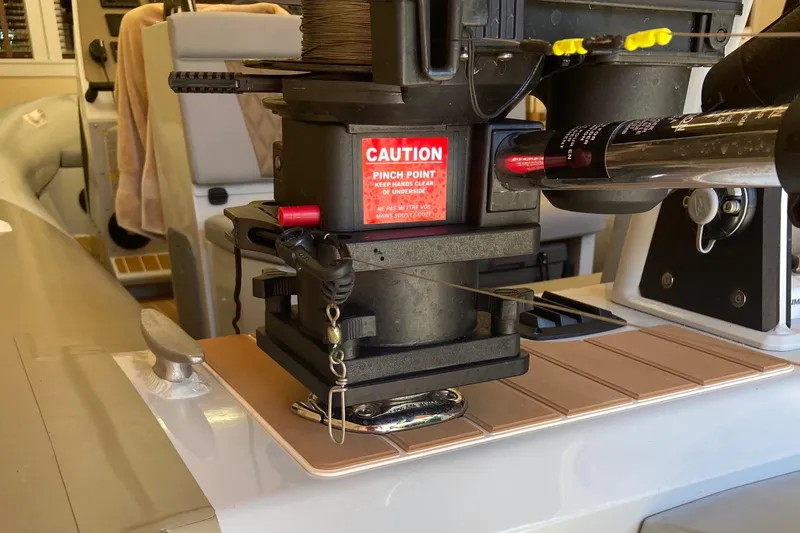 Slide: The Image of Sealegs 7.5M 2022 boat interior with caution label and equipment detail. - 15