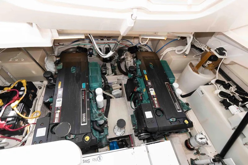 Slide: The Image of Engine room of 2007 Tiara Yachts 4300 Sovran, featuring dual Volvo Penta engines. - 31