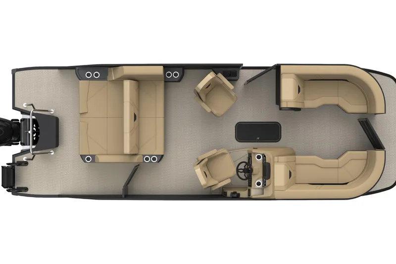 Slide: The Image of Top view of 2026 Introductory Evotti 523 CS Pontoon with beige seating layout. - 1