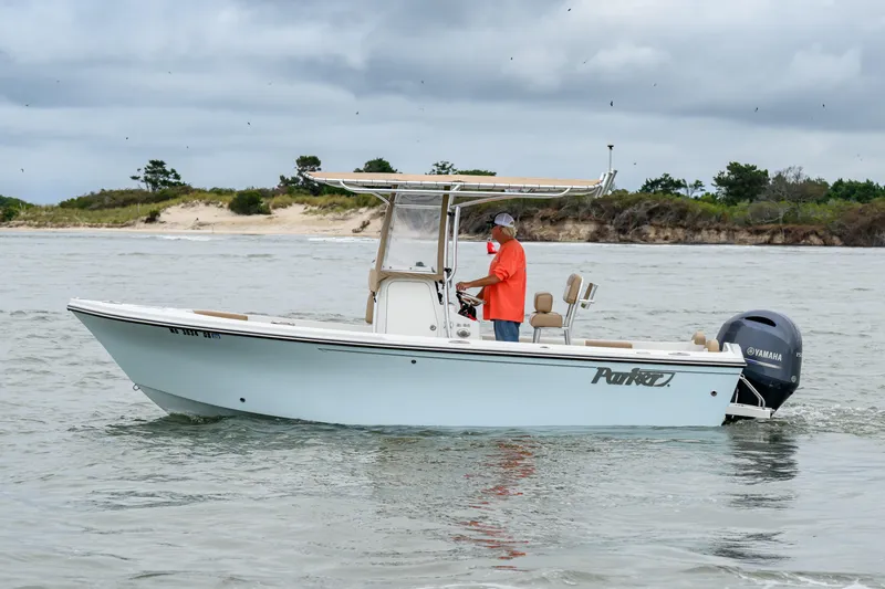 The Image of 2018 Parker 21 Special Edition boat cruising near a sandy shoreline. - 0