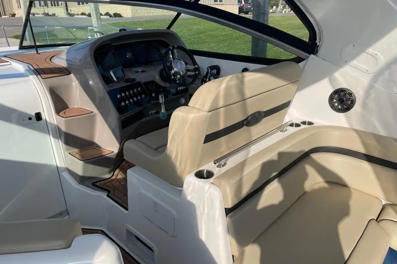 Slide: The Image of 2019 Rinker 370 EX boat on stands, Dunkirk, New York. - 7