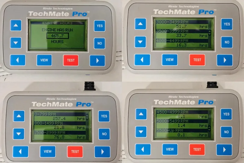 Slide: The Image of TechMate Pro engine hour meters displaying RPM data for 2007 Fountain 42 Lightning. - 99