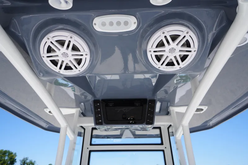 Slide: The Image of Tidewater 220 CC Adventure 2026 boat speakers and console detail. - 27