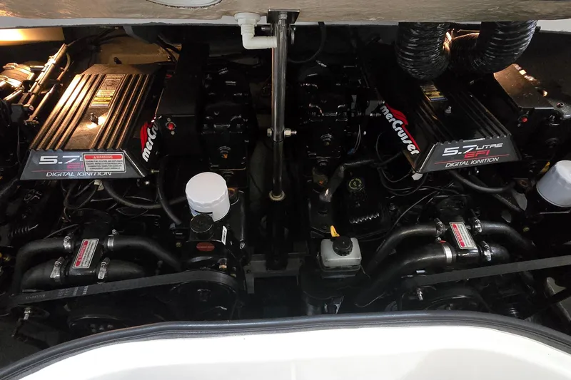 Slide: The Image of Engine compartment of a 1998 Sea Ray 280 Sun Sport with twin MerCruiser 5.7L engines. - 39
