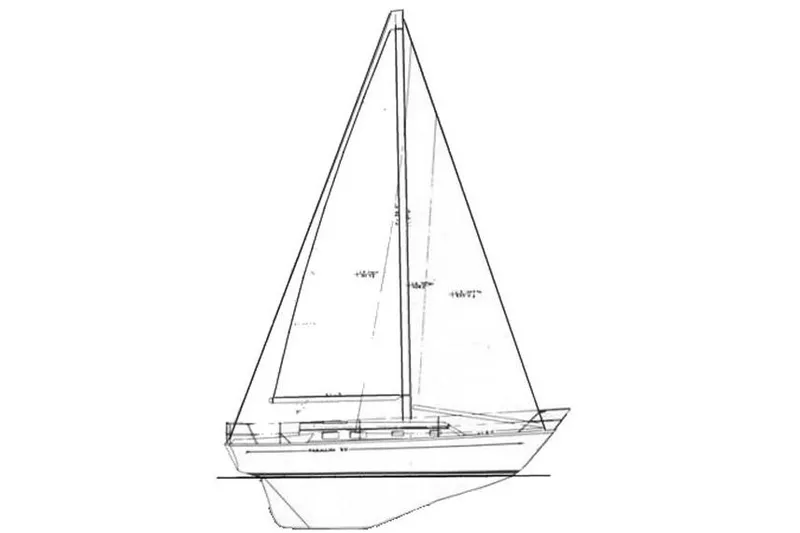 Slide: The Image of Line drawing of a 1977 Custom Bodega 30 sailboat, side view. - 10