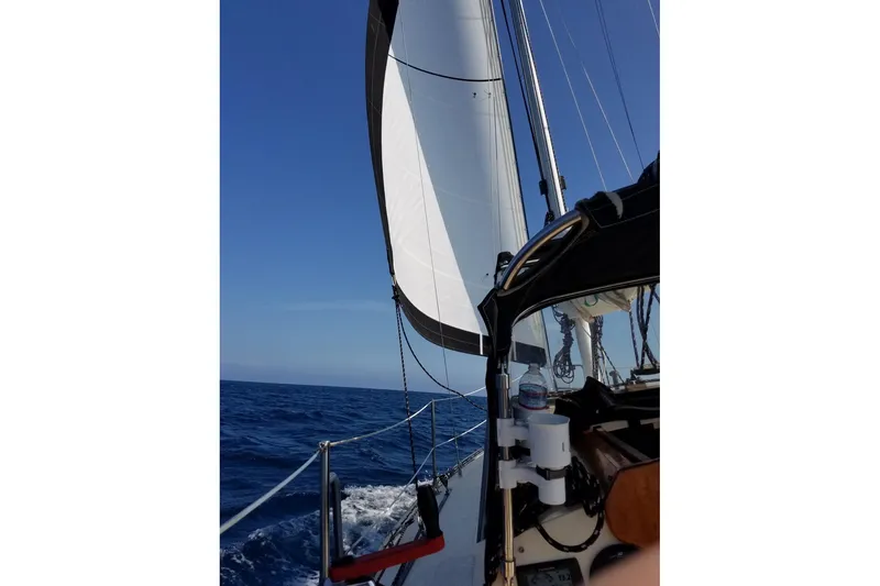 Slide: The Image of Sailing on a 1977 Custom Bodega 30 yacht with white sails against a clear blue sky. - 54