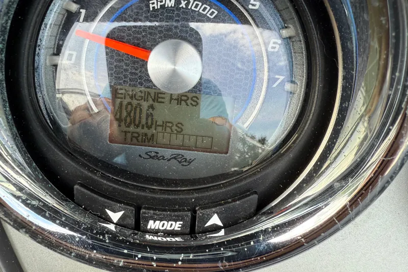Slide: The Image of Close-up of 2015 Sea Ray 260 Sundancer tachometer showing 480.6 engine hours. - 24