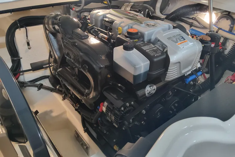 Slide: The Image of Engine compartment of 2026 Formula 270 Bowrider boat, showcasing powerful V8 engine. - 8