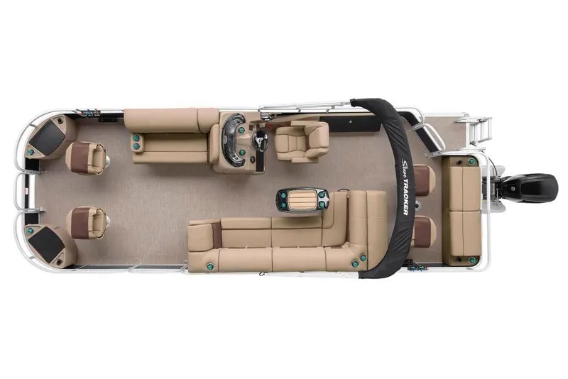 Slide: The Image of 2021 Sun Tracker Fishin' Barge 24 DLX pontoon boat interior layout, top view. - 10