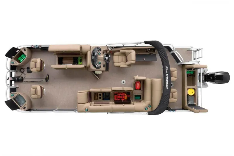 Slide: The Image of 2021 Sun Tracker Fishin' Barge 24 DLX pontoon boat interior layout, top view. - 11