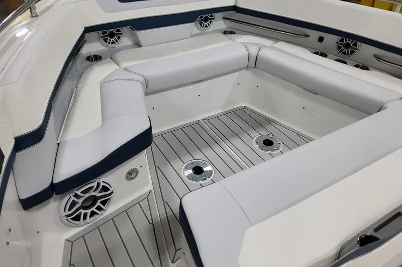 Slide: The Image of 2026 Formula 380 Super Sport Crossover OB boat interior with sleek seating and modern design. - 53
