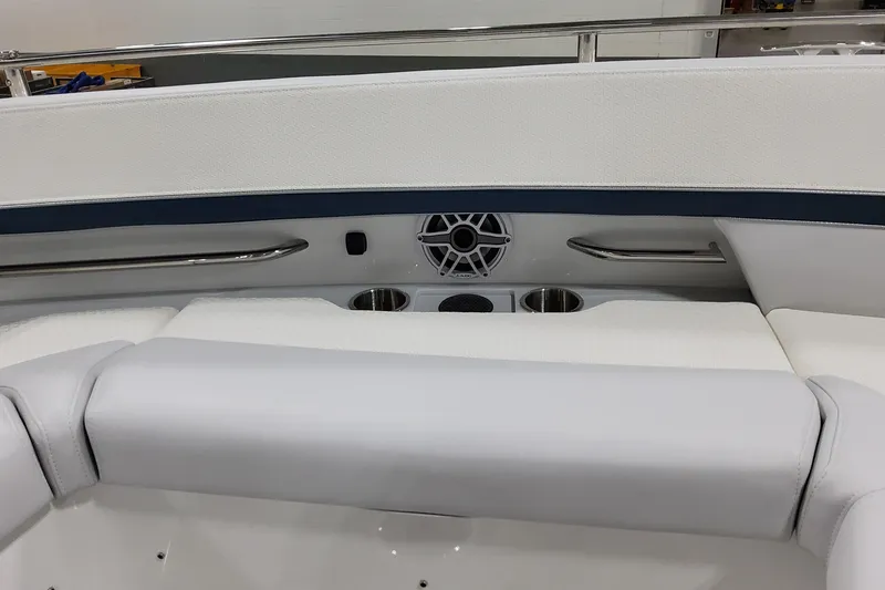 Slide: The Image of 2026 Formula 380 Super Sport Crossover OB interior with speaker and cup holders. - 59