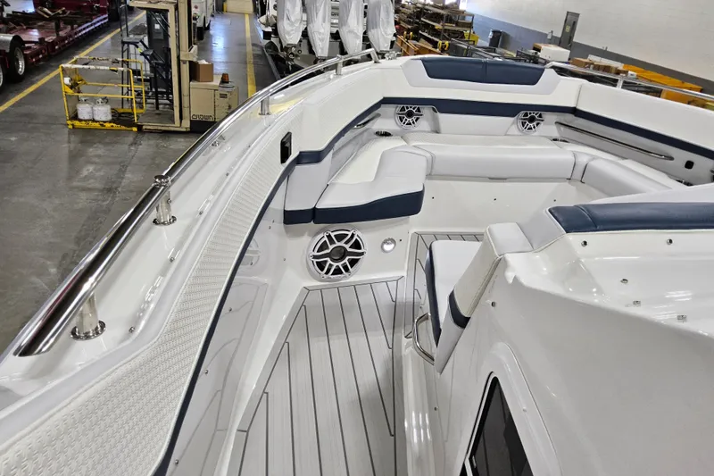 Slide: The Image of 2026 Formula 380 Super Sport Crossover OB boat interior with sleek seating and modern design. - 9