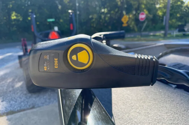Slide: The Image of Trolling motor control on 2025 Tracker Pro Team 175 boat, featuring 45-pound thrust. - 7