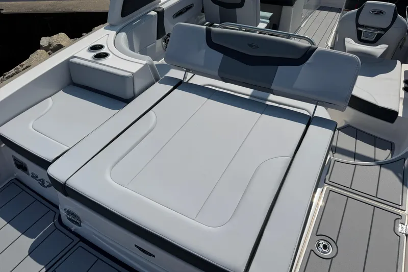 Slide: The Image of 2025 Chaparral 247 SSX boat interior with sleek seating and modern design. - 32