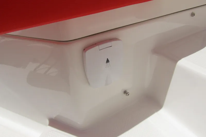 Slide: The Image of 2024 Nimbus T8 boat interior detail with white panel and red accent. - 31