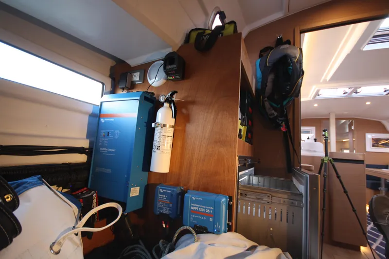 Slide: The Image of Interior of 2022 Jeanneau Sun Odyssey 410 yacht with equipment and storage. - 31