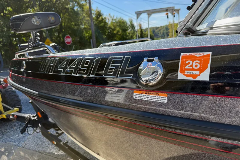 Slide: The Image of 2023 Ranger 1850 Reata boat with Ohio registration and watercraft sticker. - 15
