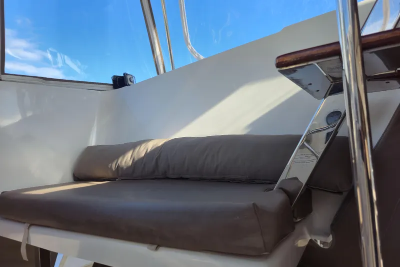 Slide: The Image of Interior seating area of 2017 Fountaine Pajot Lucia 40 catamaran, featuring cushioned bench. - 25