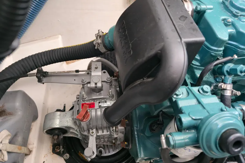 Slide: The Image of Engine compartment of a 2017 Fountaine Pajot Lucia 40 catamaran, showcasing mechanical components. - 85