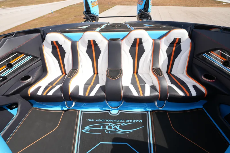 Slide: The Image of Luxury seating in 2025 MTI 440X boat with sleek design and vibrant colors. - 41