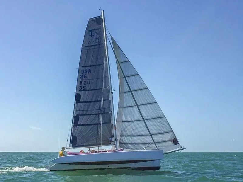 Slide: The Image of Sailing on open water, 2010 Corsair Dash 750 trimaran with full sails. - 1