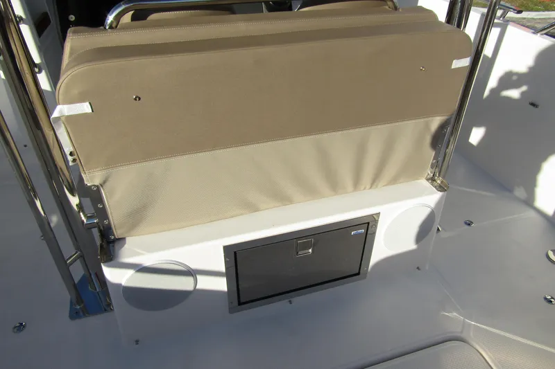 Slide: The Image of Interior seating of 2025 Nimbus Tender 9 boat with storage compartment. - 31