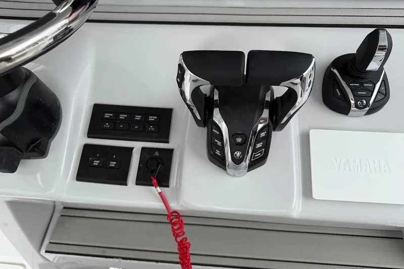 Slide: The Image of Control panel of 2026 Sea Pro 322 Offshore boat with Yamaha throttle and joystick. - 33