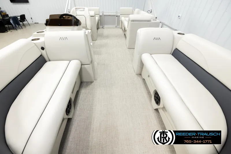 Slide: The Image of Luxurious interior of 2026 Avalon VLS QL pontoon boat with plush seating. - 13