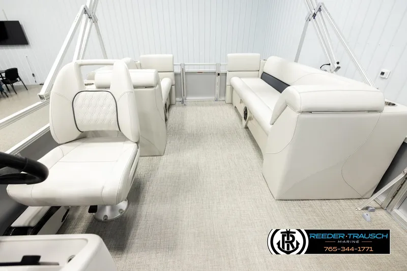 Slide: The Image of 2026 Avalon VLS QL boat interior with white seating and modern design. - 14