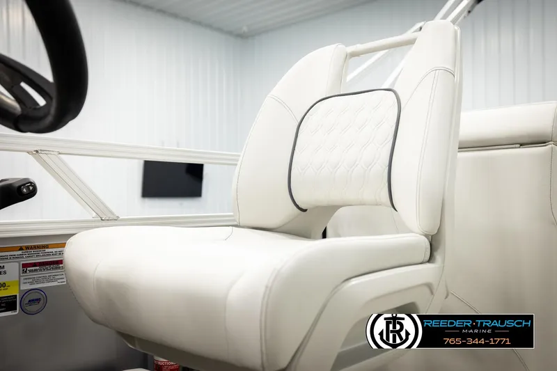 Slide: The Image of White leather seat in 2026 Avalon VLS QL boat, featuring elegant stitching and modern design. - 36