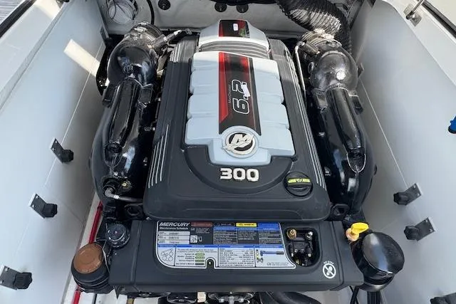 Slide: The Image of 2026 Cobalt CS23 boat engine, Mercury 300 horsepower, detailed view. - 23