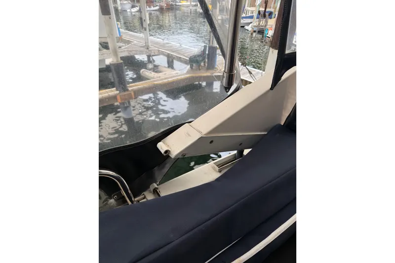 Slide: The Image of 1995 Ocean Alexander 486 yacht interior detail with marina view. - 12