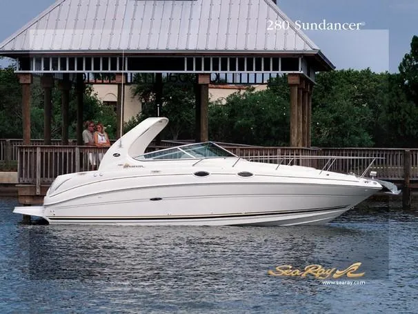 The Image of 2003 Sea Ray 280 Sundancer docked at marina, covered and ready for cruising. - 0