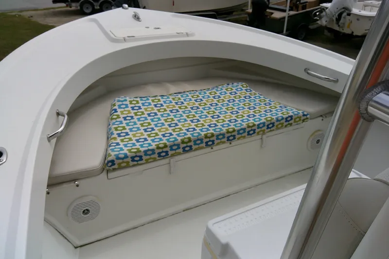 Slide: The Image of 2016 Parker 2100 Special Edition boat with patterned cushion in bow seating area. - 25