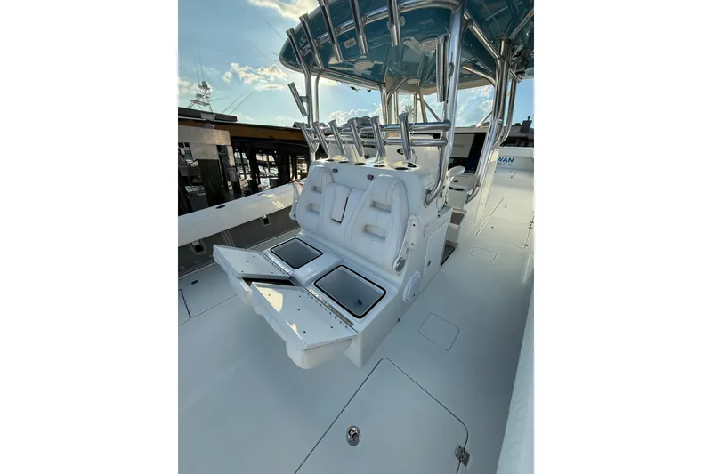 Slide: The Image of Freeman 37 VH 2016 boat interior with seating and storage compartments. - 14