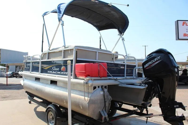 Slide: The Image of 2020 Sun Tracker BASS BUGGY® 16 DLX pontoon boat with Mercury outboard motor. - 8