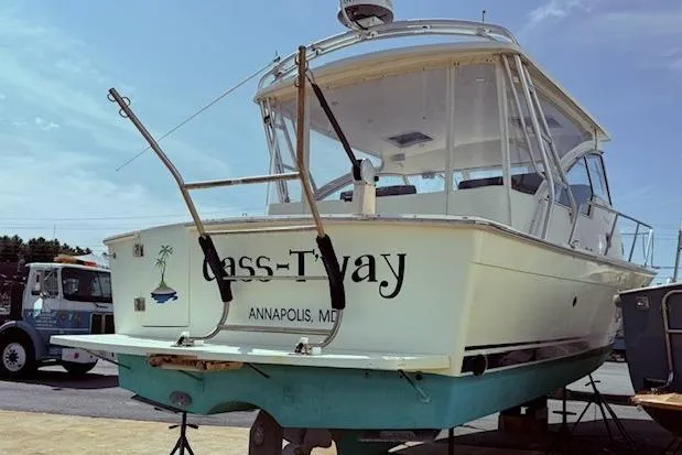 Slide: The Image of 2004 Mainship Pilot 34 boat on dry dock in Annapolis, Maryland. - 4