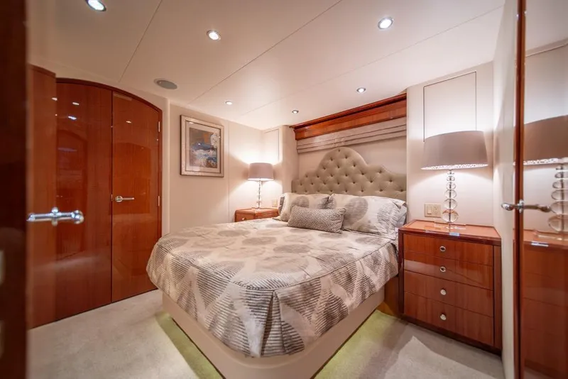 Slide: The Image of Luxurious bedroom interior of 2008 Hatteras 72 Motor Yacht with elegant decor and lighting. - 43