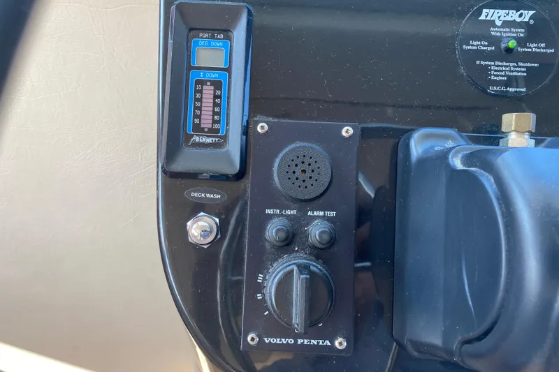 Slide: The Image of Control panel of a 2003 Zeta 36 boat featuring Volvo Penta and Fireboy systems. - 35